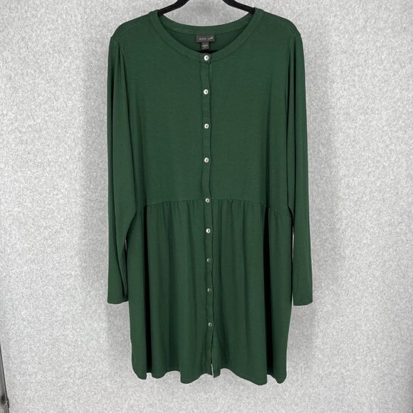 J Jill Wearever Button Front Tunic Top Dress Size XL Green Stretch Jersey Knit - Picture 1 of 11